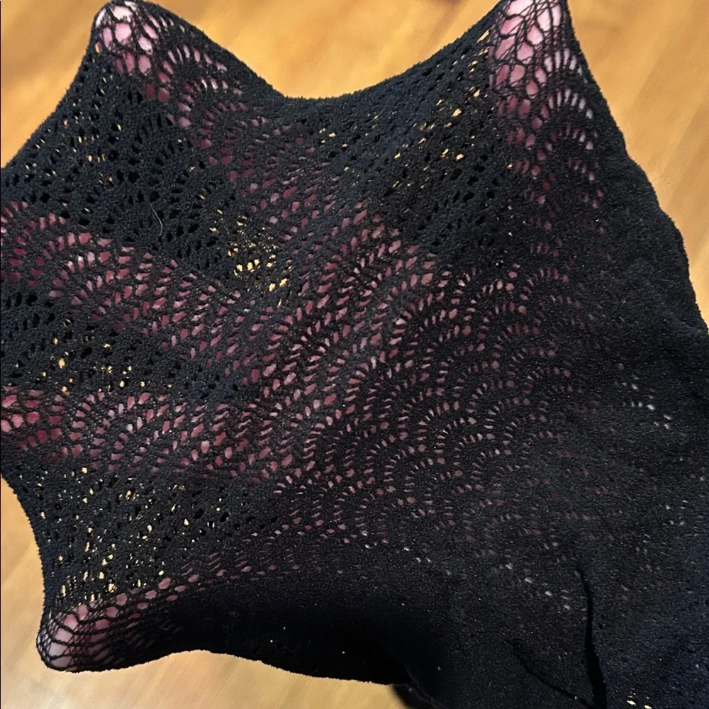Open Lace Patterned Black Tights Size Medium